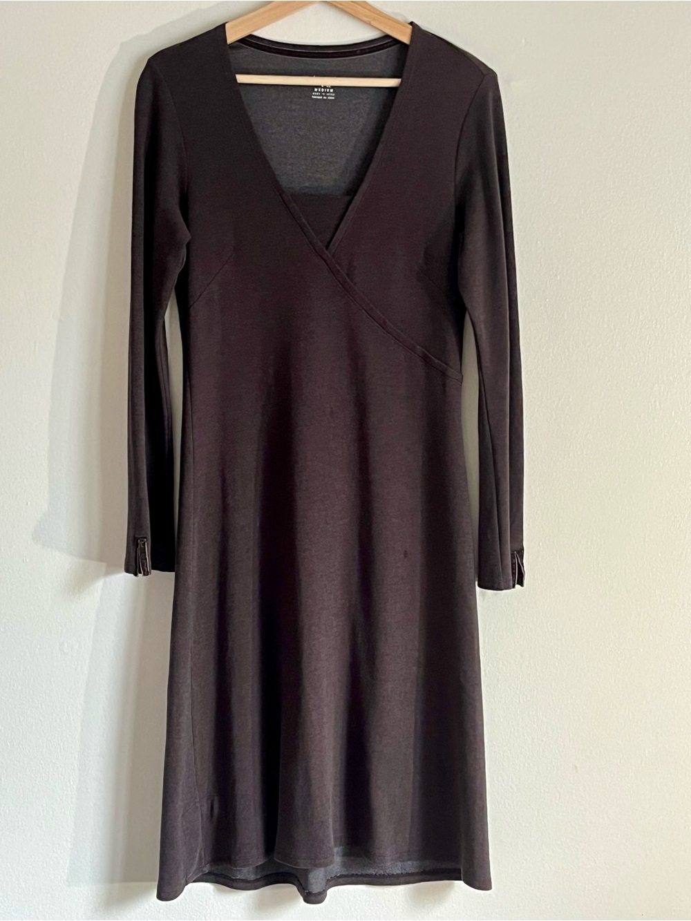 Women's Brown Long Sleeve Midi Wrap-Style Dress Tencel/Cotton Blend size M